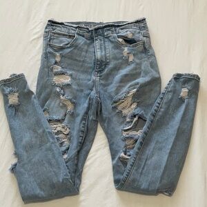 American Eagle Outfitters Blue Skinny Jeans with Distressed Details